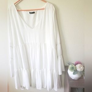 Plus Trumpet Sleeve Tiered Smock Dress